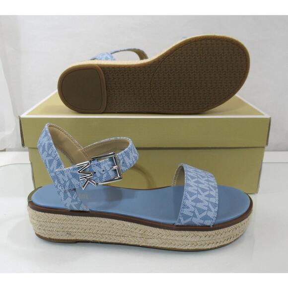Michael Kors Richie Espadrille Platform Wedge Sandals MK Logo Blue - Picture 8 of 8